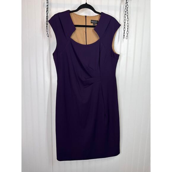 Connected Apparel Horseshoe Neck Side Tuck Sheath Dress Purple Midi Career Sz 18 - Picture 1 of 7